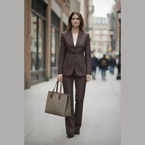 VTG NWOT Ralph Lauren Black Label ~ Chocolate Brown Pinstripe Wool Gab Suit, 12
